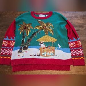 Festive Holiday Sweater with Palm Tree Design